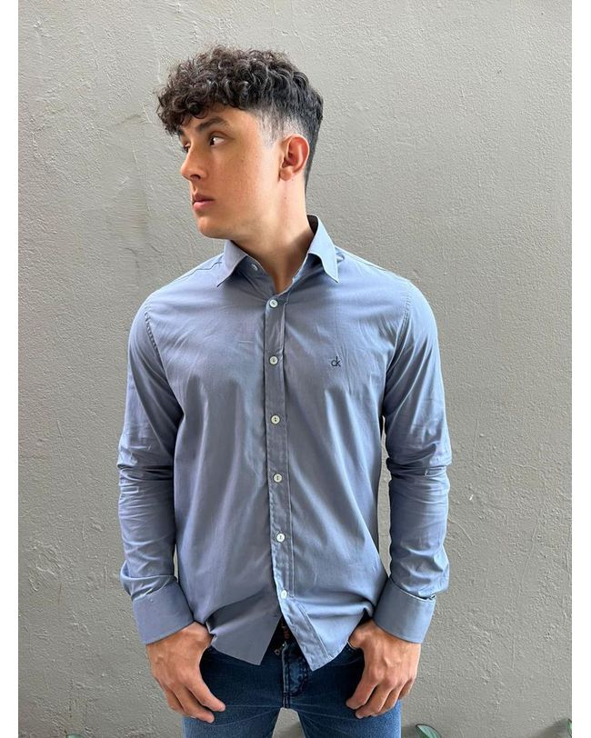 Camisa Social Masculina Cinza Slim Fit