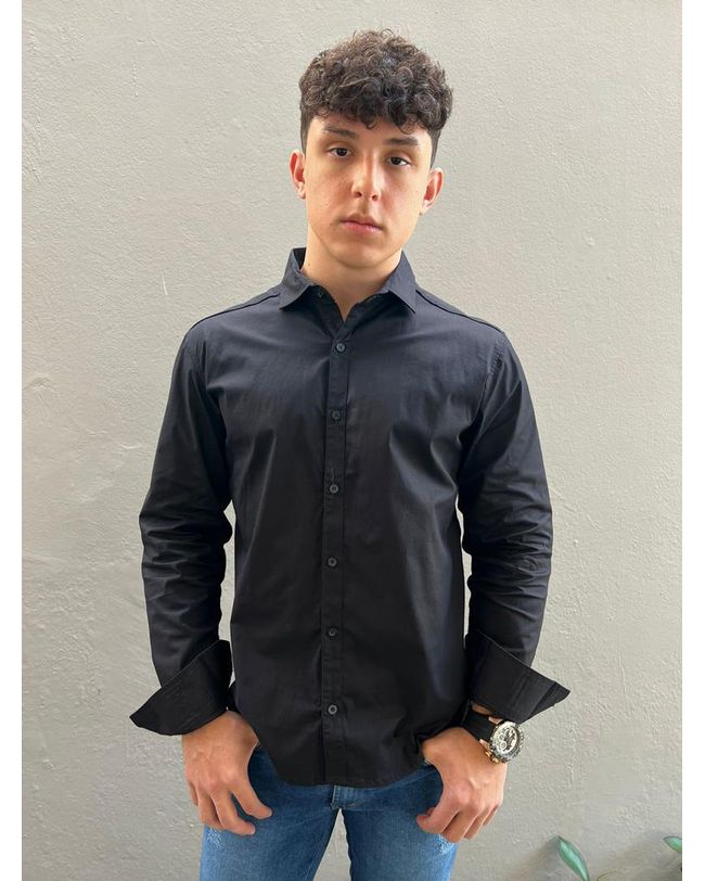 Camisa Preta Social Masculina Slim Fit