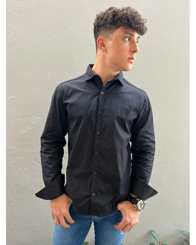 Camisa Preta Social Masculina Slim Fit
