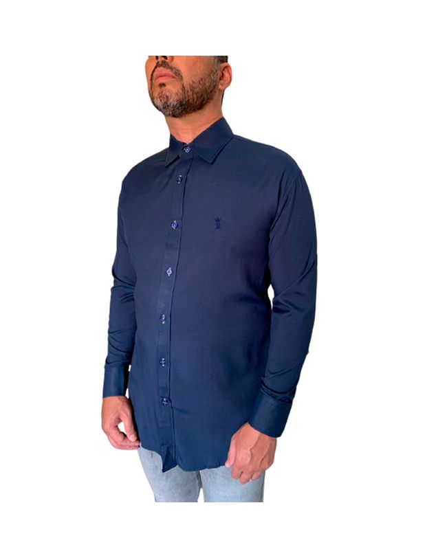 CAMISA MASCULINA SOCIAL SLIM FIT AZUL ESCURO SK