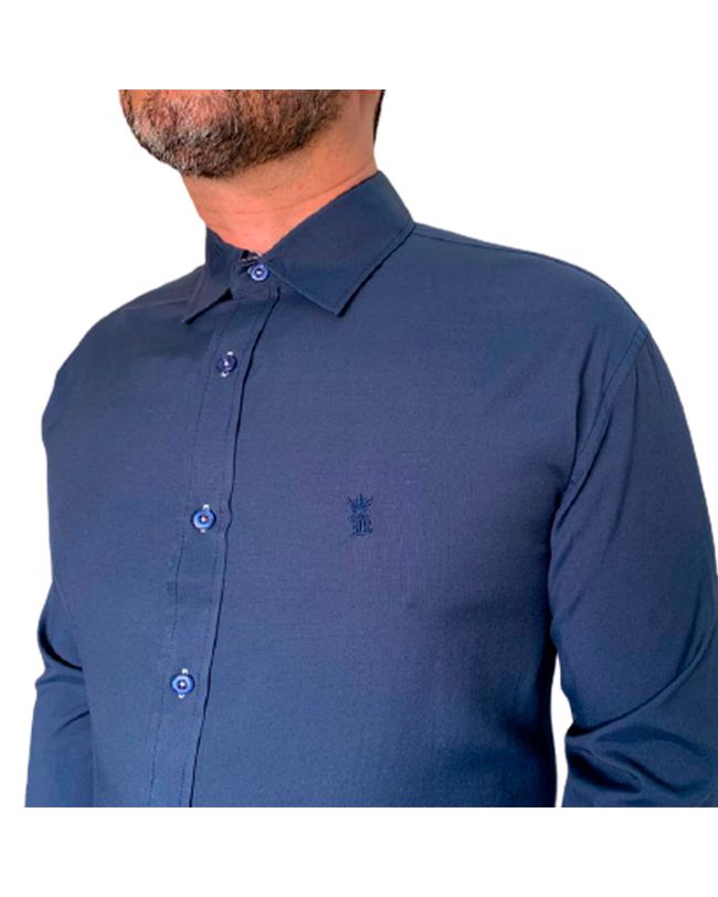 CAMISA MASCULINA SOCIAL SLIM FIT AZUL ESCURO SK