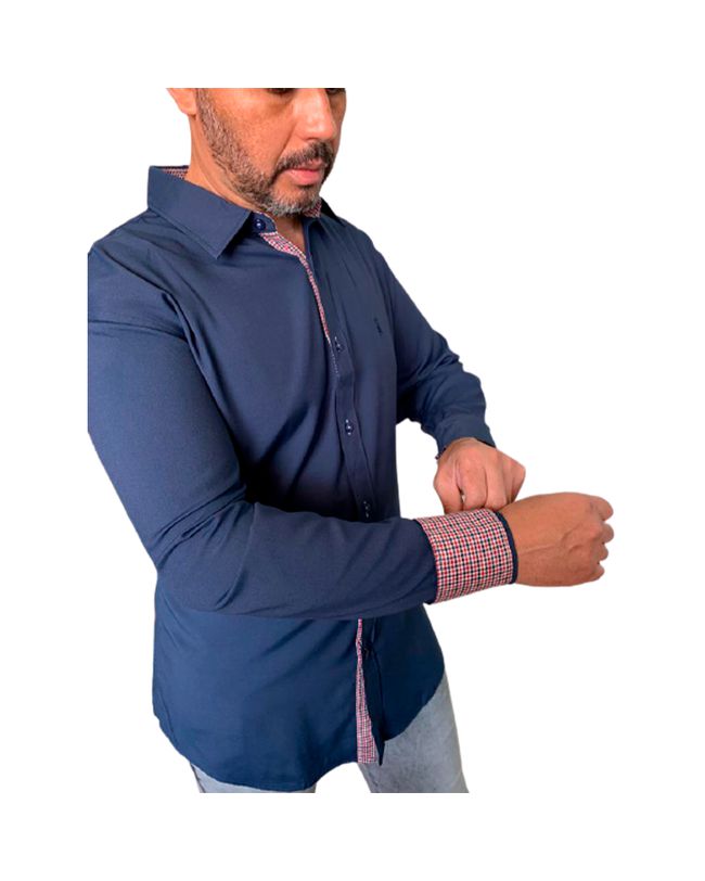 CAMISA MASCULINA SOCIAL SLIM FIT AZUL ESCURO SK
