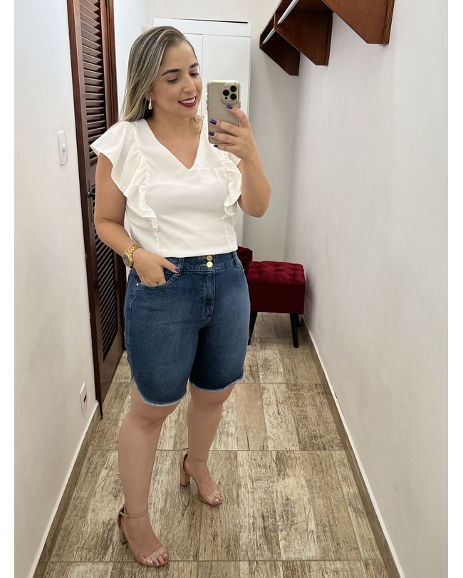 Bermuda Feminina Jeans Loopper Desfiada na Barra