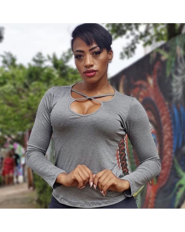 BLUSA FEMININA CINZA MANGA LONGA