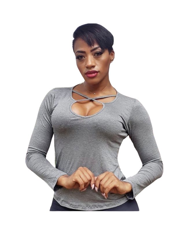 BLUSA FEMININA CINZA MANGA LONGA