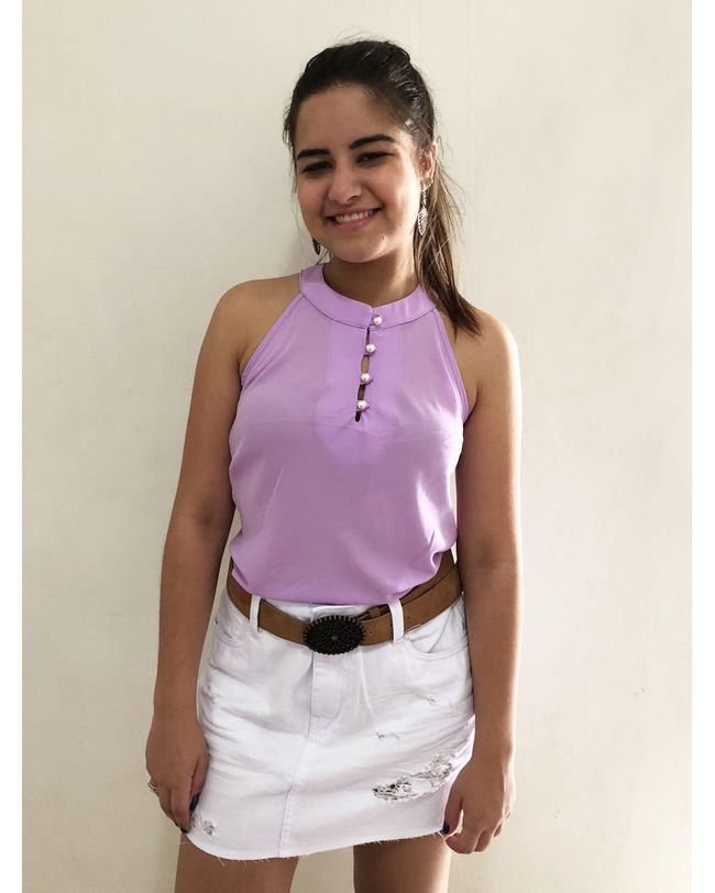 Blusa Regata Crepe Feminina Lilás Cava Americana