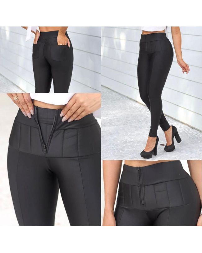 Calça Lipo Tecido Prada Preta Cintura Alta