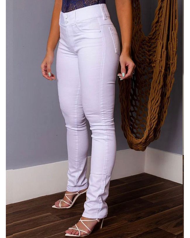 Calça Feminina Branca Loopper Modeladora Cintura Alta