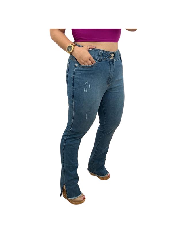 Calça Loopper Feminina Jeans Claro Desfiado na Barra
