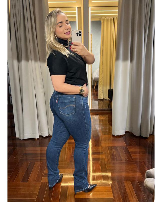 Calça Loopper Feminina Jeans Escura Tradicional Perna Reta