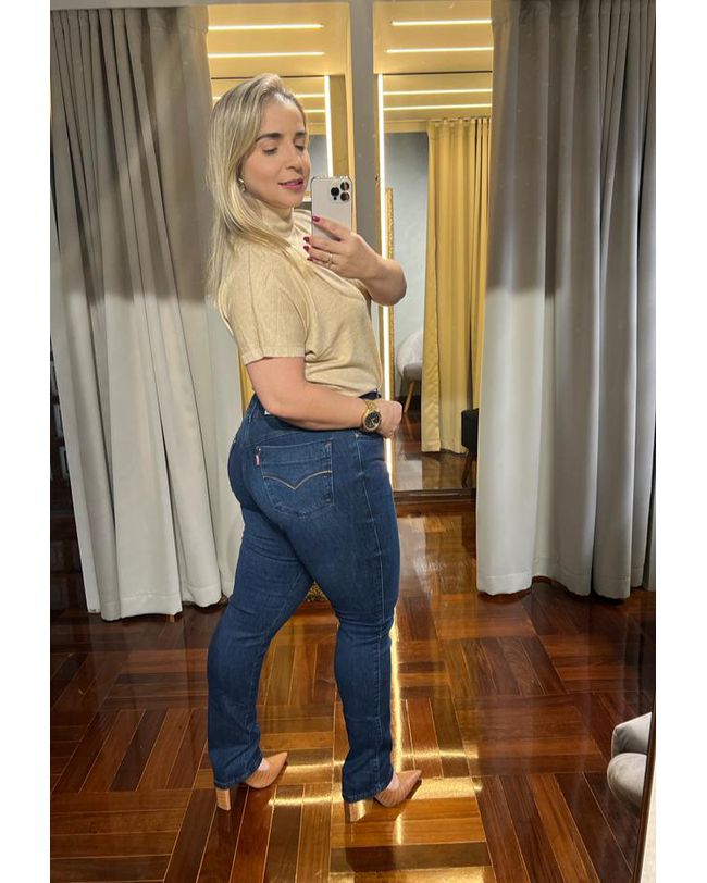 Calça Loopper Jeans Escuro Feminina Capri Friso Frontal
