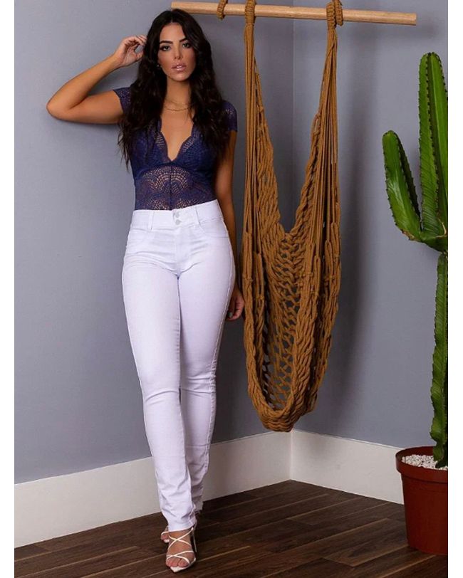 Calça Feminina Branca Loopper Modeladora Cintura Alta