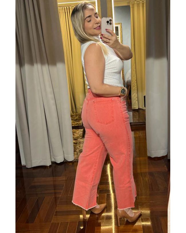 Calça Loopper Jeans Pantacourt Laranja