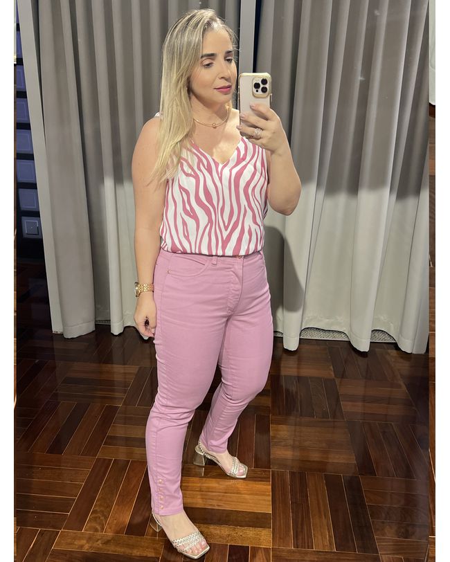 Calça Loopper Feminina Rosa Capri Tornozelo