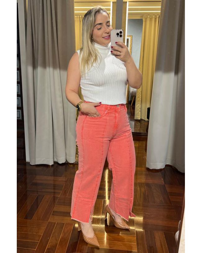 Calça Loopper Jeans Pantacourt Laranja