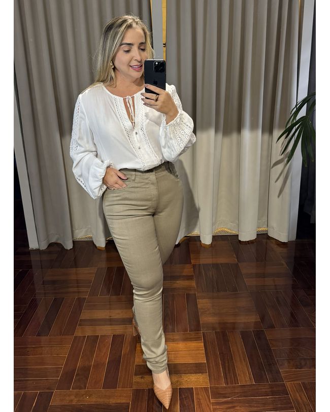 Calça Loopper Feminina Jeans Sarja Caqui