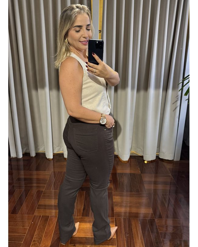 Calça Feminina Marrom Loopper Tradicional Perna Reta 