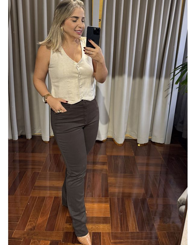 Calça Feminina Marrom Loopper Tradicional Perna Reta 