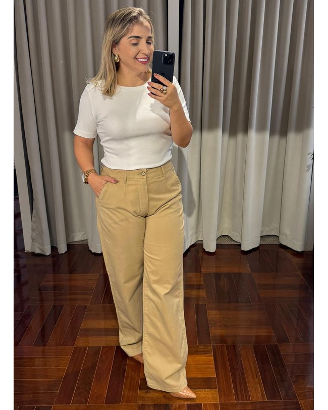Calça Wideleg Loopper Bege Caramelo