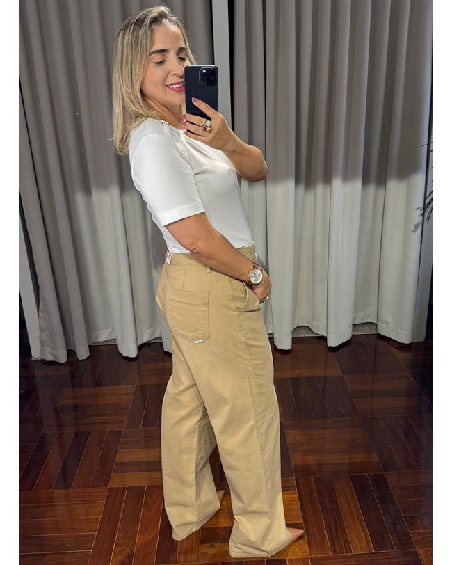 Calça Wideleg Loopper Bege Caramelo