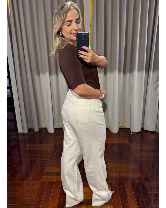 Calça Feminina Wideleg Loopper Sarja Cru Natural