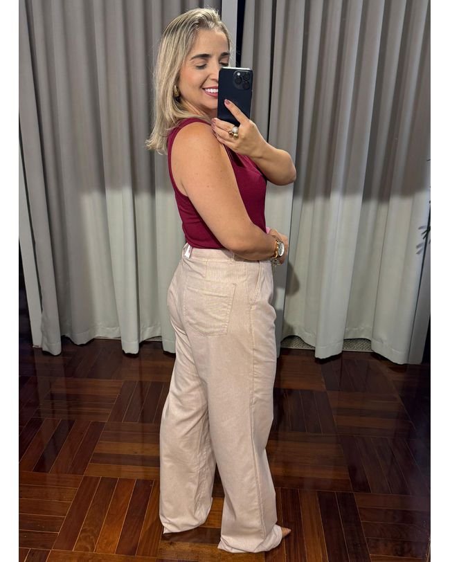 Calça Feminina Loopper Wideleg Rosa Claro Rose Social