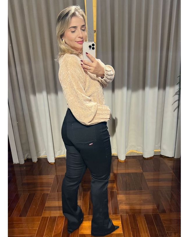 Calça Feminina Preta Flare Loopper Modeladora