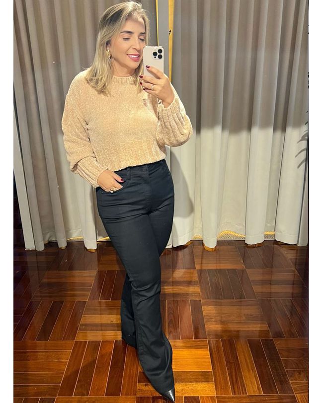 Calça Feminina Preta Flare Loopper Modeladora