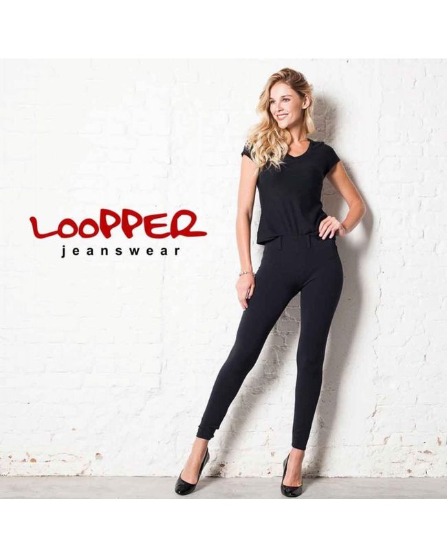 Calça Feminina Loopper Montaria Preta Malha Skinny