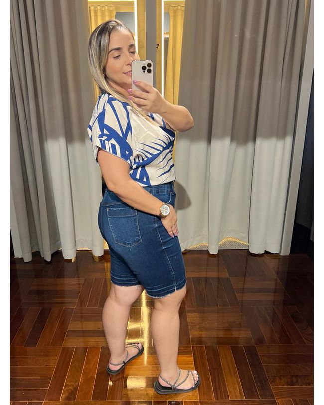 Bermuda Feminina Jeans Escuro Loopper Cintura Alta