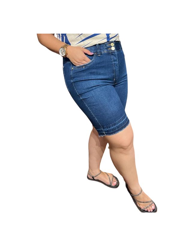 Bermuda Feminina Jeans Escuro Loopper Cintura Alta