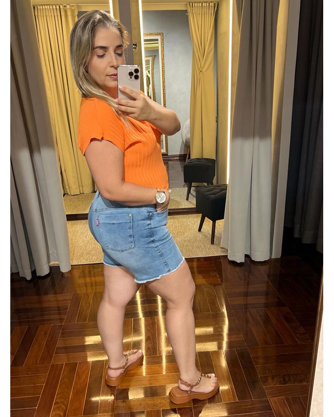 Short Jeans Feminino Cintura Alta Loopper com Elastano