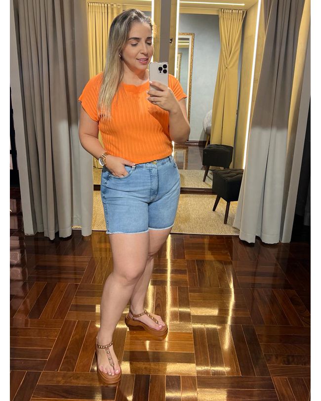 Short Jeans Feminino Cintura Alta Loopper com Elastano
