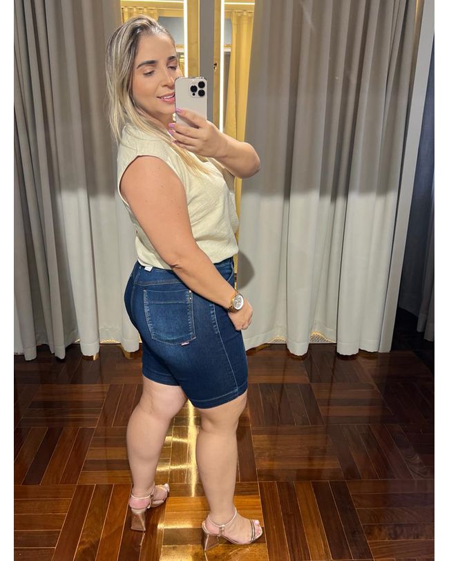 Short Jeans Escuro Feminino Loopper Básico