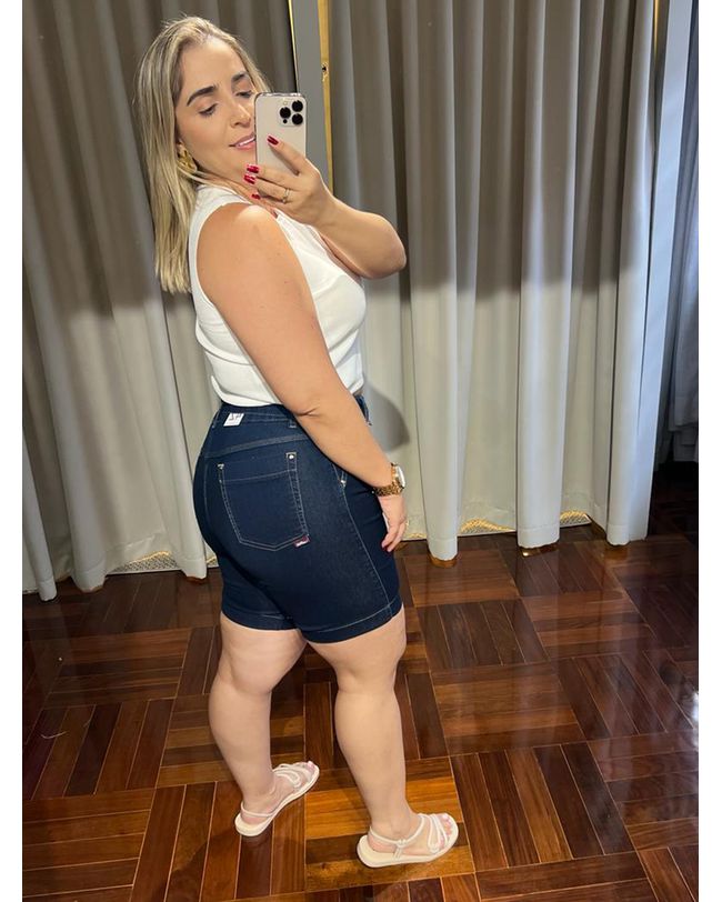 Bermuda Loopper Jeans Escuro Com Cinto