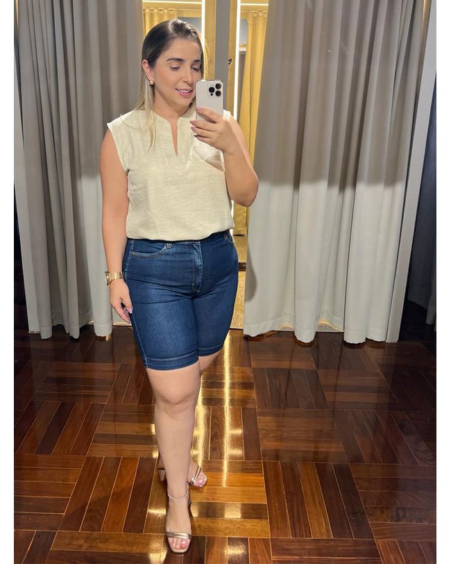 Short Jeans Escuro Feminino Loopper Básico