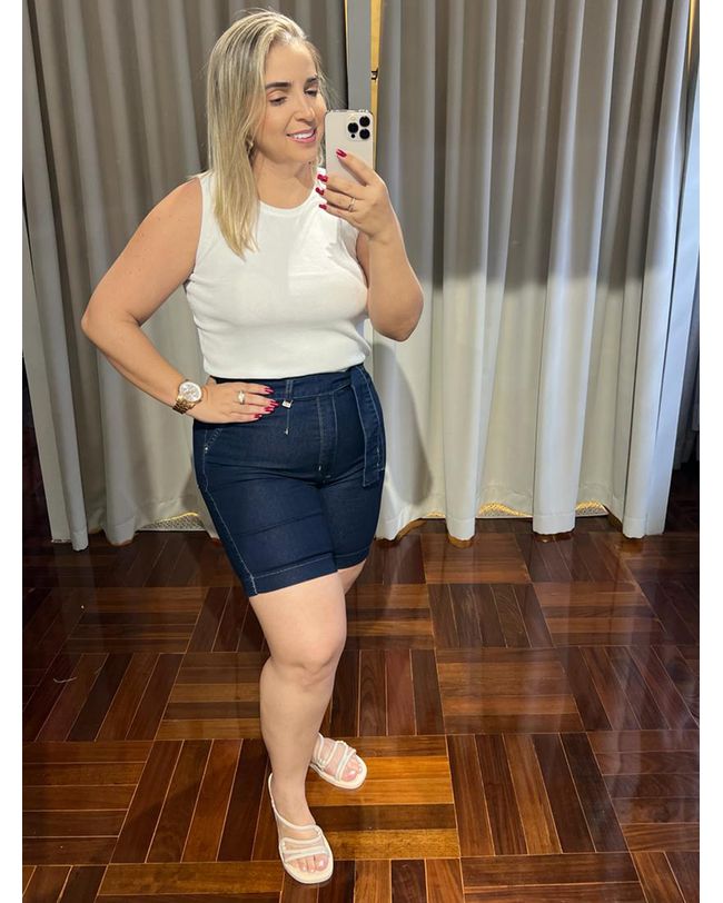 Bermuda Loopper Jeans Escuro Com Cinto