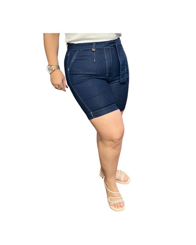 Bermuda Loopper Jeans Escuro Com Cinto