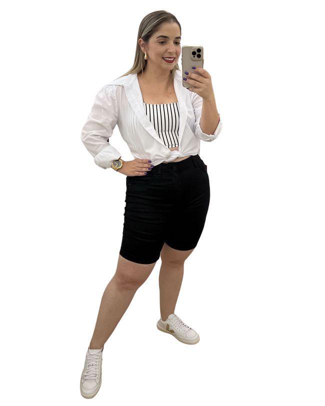 BERMUDA FEMININA CICLISTA COMPRIDA PRETA SARJA LOOPPER