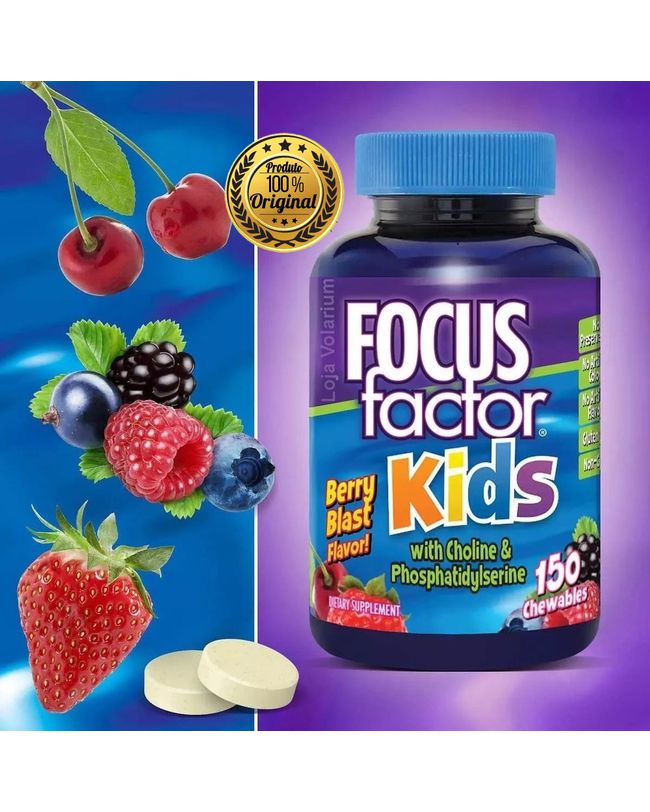 FOCUS FACTOR KIDS SUPLEMENTO IMPORTADO PARA MEMÓRIA E CONCENTRAÇÃO DAS CRIANÇAS 150 PASTILHAS MASTIGAVEIS