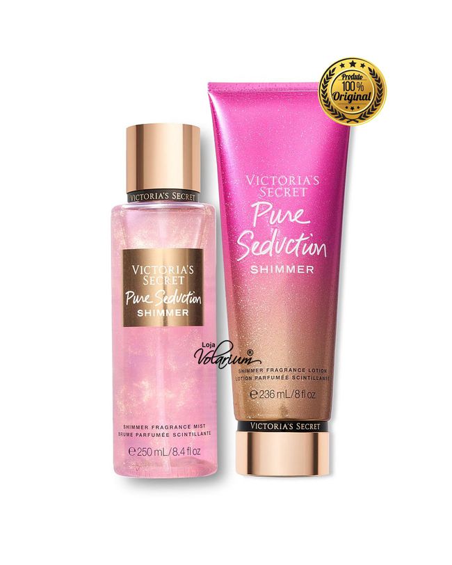 KIT PURE SEDUCTION COM BRILHO SHIMMER VICTORIA SECRET CREME + COLONIA 