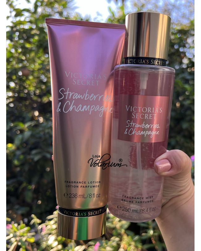 KIT MORANGO COM CHAMPAGNE VICTORIA SECRET CREME E COLONIA BODY SPLASH ORIGINAL 