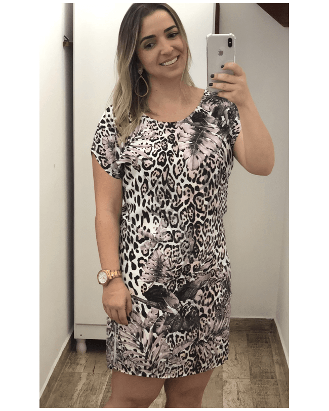 VESTIDO ANIMAL PRINT CURTO MANGUINHAS SOCIAL