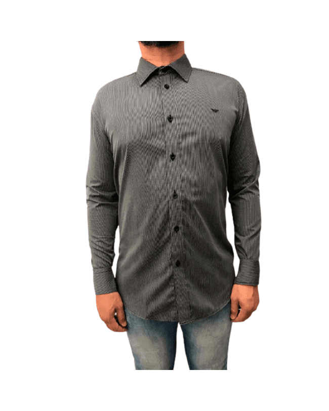 CAMISA MASCULINA SOCIAL IMPORTADA LISTRADA PRETO E BRANCO