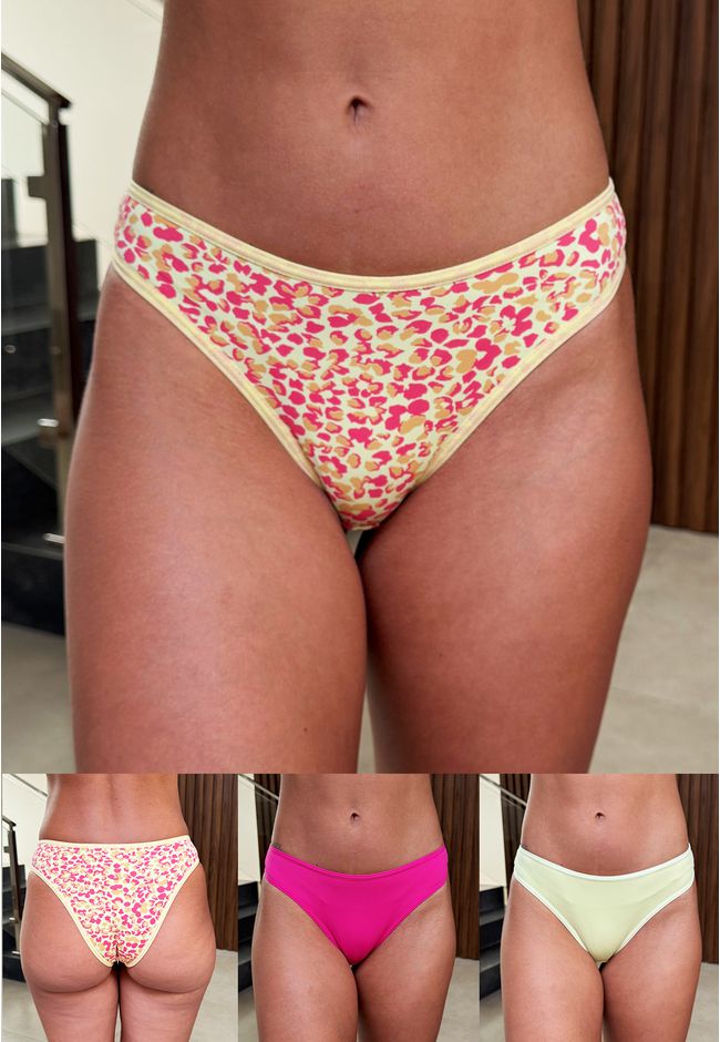 Kit 3 Calcinhas Frelith Floral Amarelo e Pink - ES... - FRELITH