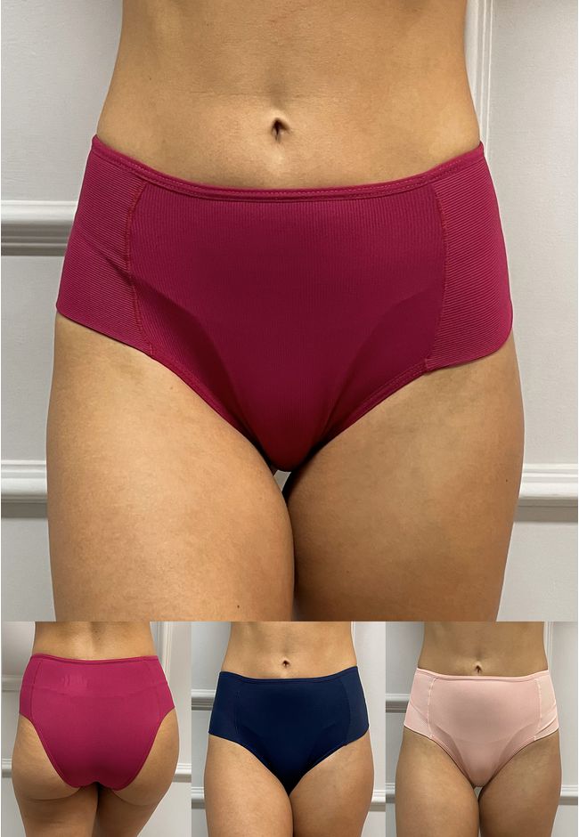 Kit 3 Calcinhas Frelith Canelados Rosa Marinho e V... - FRELITH