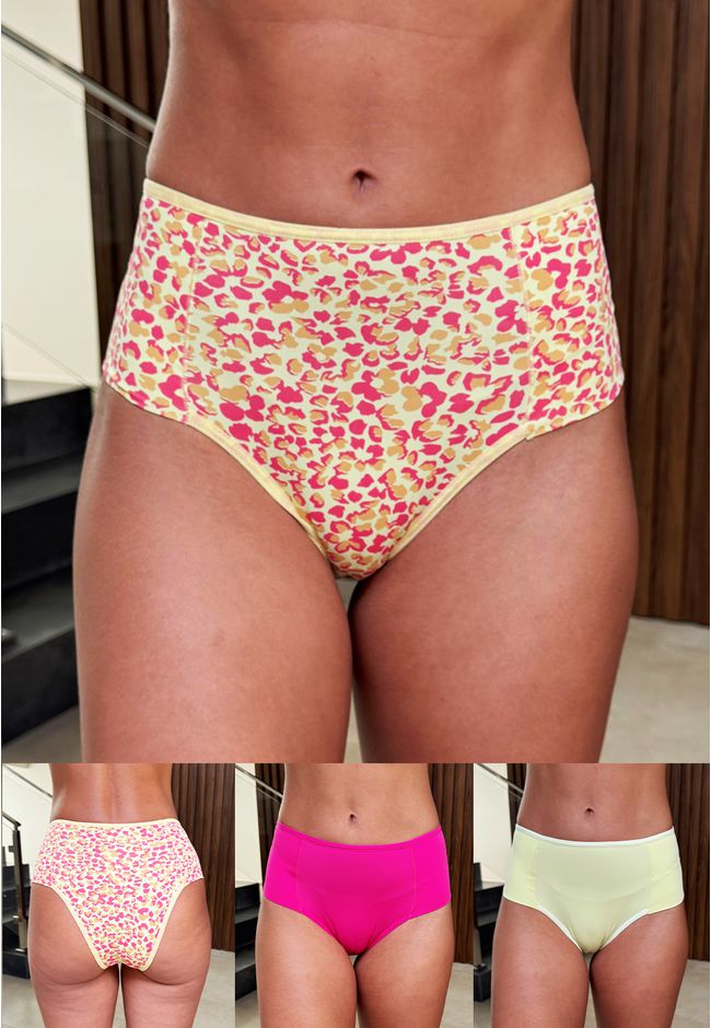 Kit 3 Calcinhas Frelith Floral Amarelo e Pink - ES... - FRELITH