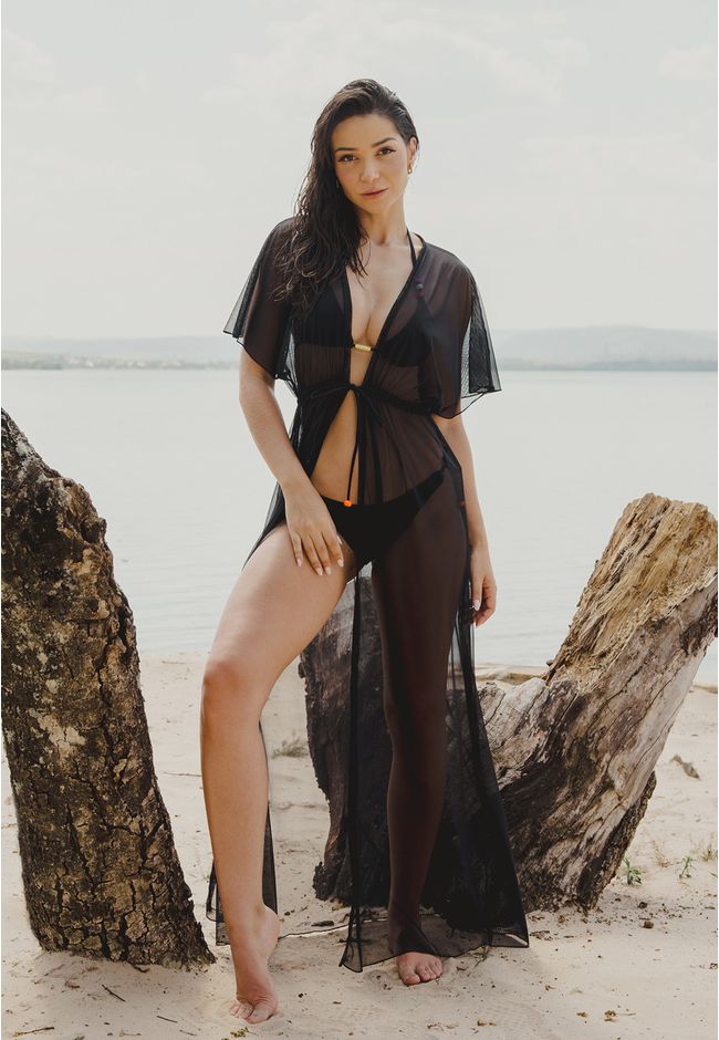 Saída Vestido Longo Frelith em Tule - PRETO - FRELITH