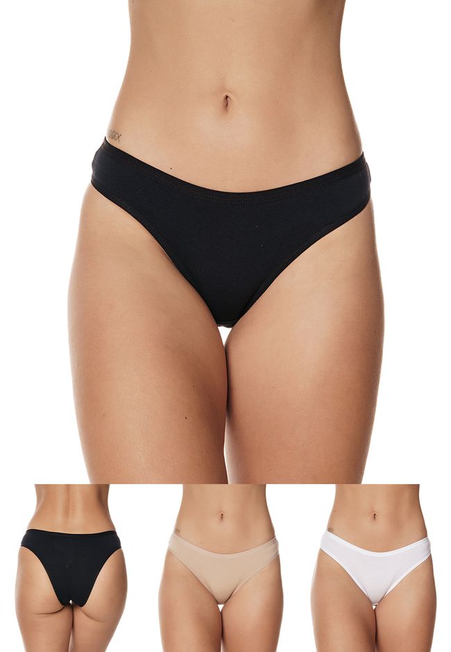 Kit 3 Calcinhas Básicas em Cotton Leve Branca Pret... - FRELITH