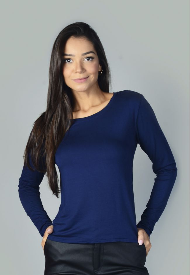 Blusa Frelith Manga Longa Lisa - MARINHO - FRELITH